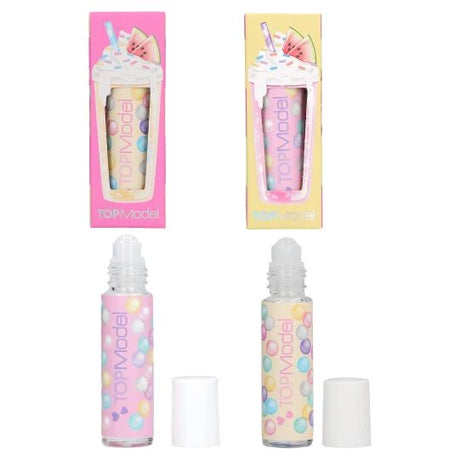 TOPModel Nail Oil Roller CANDY GLAM with pink and yellow boxed designs and both bottles opened