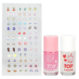 TOPModel Nail Studio Set sticker sheet with decorative designs and two nail polishes in Ireland.