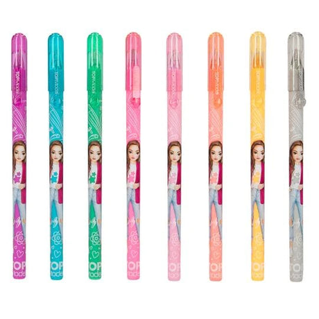 Eight TOPModel glitter gel pens shown in a colour lineup