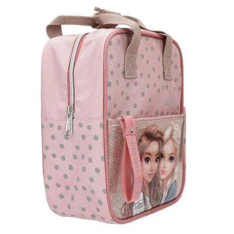 TOPModel Small Backpack DOTS angled front view with front pocket and side panel