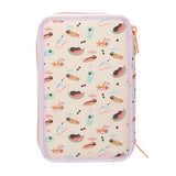 Back of the TOPModel SUNNY DOG pencil case with small dog illustrations and pale pink edging.