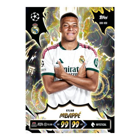 Topps Match Attax 2026/27 Kylian Mbappé Mystical Real Madrid card with black and gold design