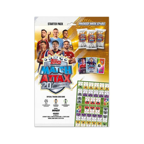 Topps Match Attax 2026/27 Starter Pack showing collector binder, booster packets, cards and game pitch