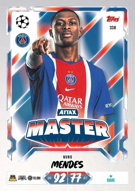 Topps Match Attax 2026/27 Nuno Mendes Attax Master card example with Paris Saint Germain design