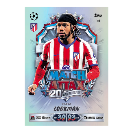 Topps Match Attax Ademola Lookman 20th Anniversary Limited Edition card in red and blue design
