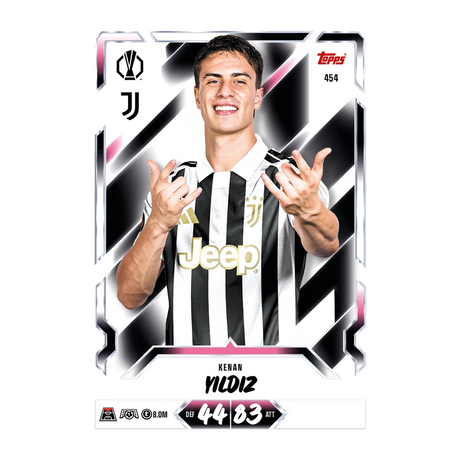 Topps Match Attax Kenan Yıldız Juventus card in black and white kit