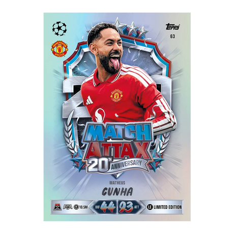 Topps Match Attax Matheus Cunha Manchester United 20th Anniversary Limited Edition card
