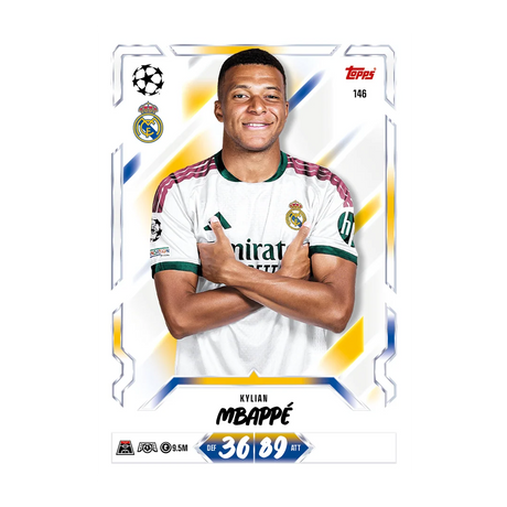 Topps Match Attax Kylian Mbappé Real Madrid base card in white kit
