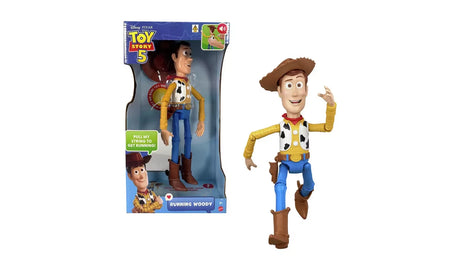 Toy Story 5 Running Woody figure beside its retail box in a running pose