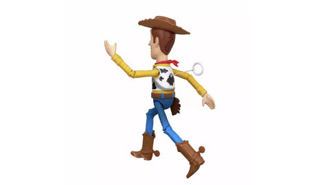 Rear view of the Toy Story 5 Running Woody figure showing the pull string ring