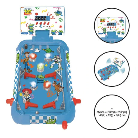 Toy Story electronic table pinball front view with product dimensions of 40 x 26 x 6 cm