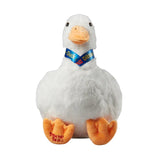 Front facing view of the Dibble the Duck plush toy with ribbon collar and embroidered Tractor Ted feet