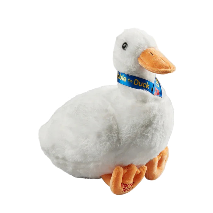 Plush Dibble the Duck toy from Tractor Ted shown on a white background with soft white fur and orange beak