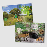 Tractor Ted Fantastic Farm Sticker Book interior pages featuring hedgerow wildlife, foxes, rabbits, birds, butterflies and underground animal burrows.