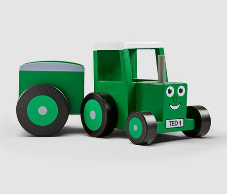 Tractor Ted Toy and Trailer front view wooden toy Ireland