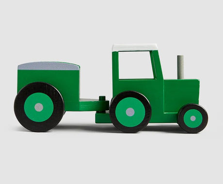 Side profile of Tractor Ted Toy and Trailer wooden toy Ireland