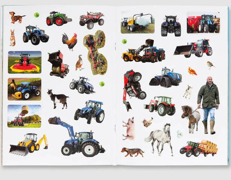 Sticker pages with tractors, farm animals, and machinery from Tractor Ted Tractors Sticker Book – Ireland