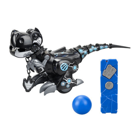 Black and blue Train My Dino 2 with remote and toy ball shown – Ireland