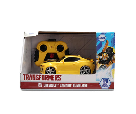 Transformers Bumblebee RC Chevrolet Camaro retail packaging featuring the yellow remote control car and Chevrolet Camaro Bumblebee branding.