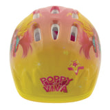 Front view of a Trolls kids helmet showing colourful Poppy and Viva artwork and multiple ventilation openings