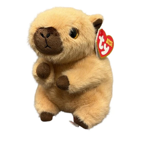 Ty Beanie Bellies Lara Capybara plush angled front view with red TY heart tag