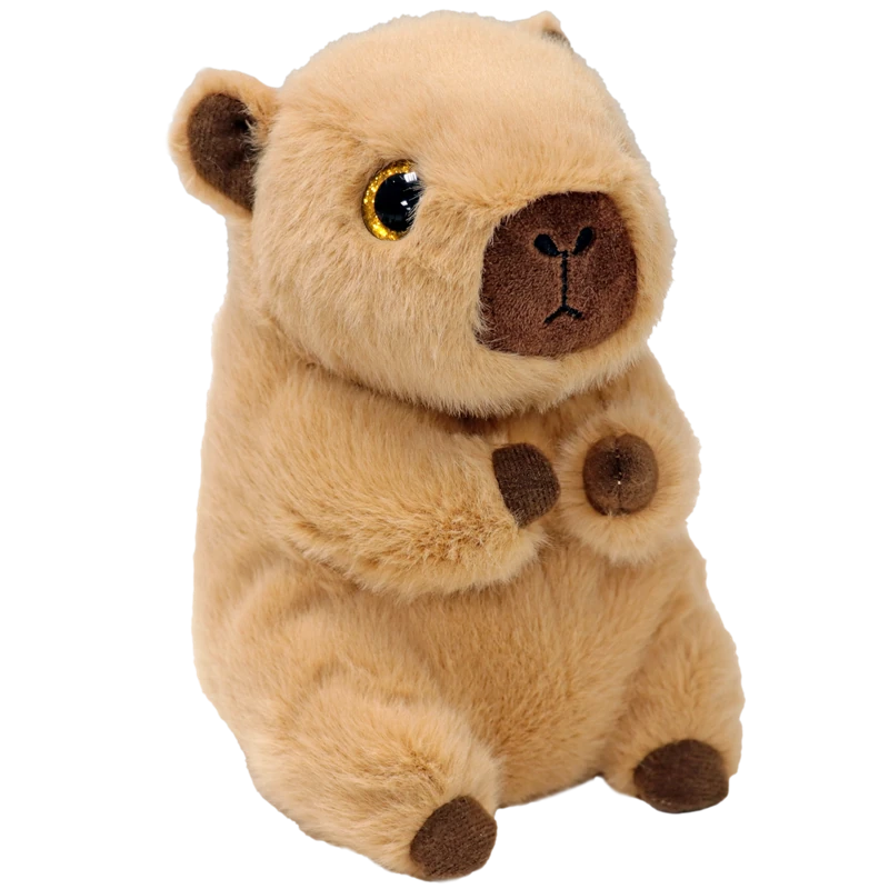Ty Beanie Bellies Lara Capybara plush close angled front view with brown paws and gold glitter eye