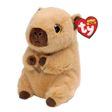 Ty Beanie Bellies Lara Capybara soft toy front view with red TY heart tag and brown paws