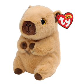 Ty Beanie Bellies Lara Capybara soft toy front view with red TY heart tag and brown paws