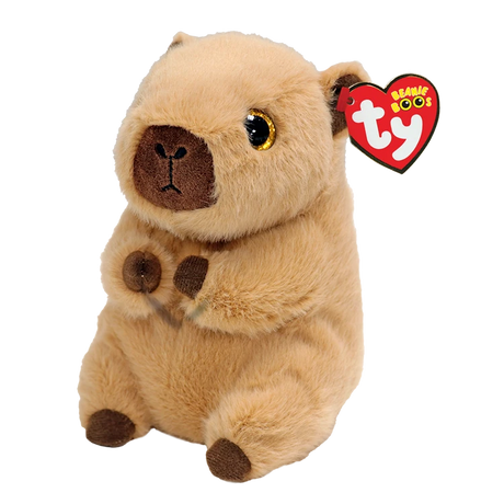 Ty Beanie Bellies Lara Capybara soft toy front view with red TY heart tag and brown paws