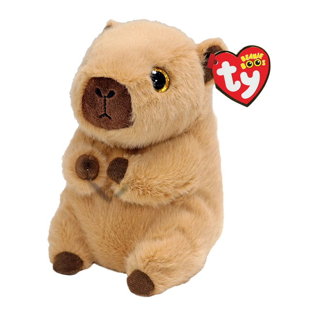 Ty Beanie Bellies Lara Capybara soft toy front view with red TY heart tag and brown paws