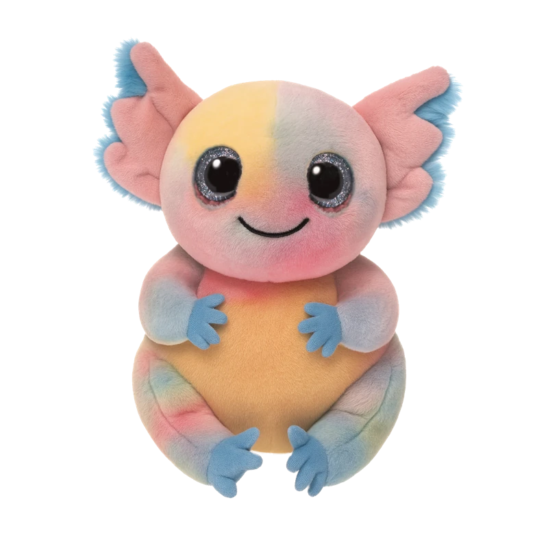 Ty Beanie Bellies Loxie Axolotl plush front view with blue hands and pastel body