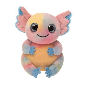 Ty Beanie Bellies Loxie Axolotl plush front view with blue hands and pastel body