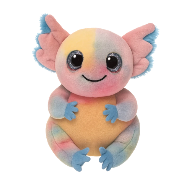 Ty Beanie Bellies Loxie Axolotl plush front view with blue hands and pastel body