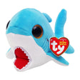 Ty Beanie Boo Finsley Shark plush angled front view with red TY heart tag