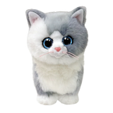 Ty Beanie Boo Furley grey and white cat plush front view with blue glitter eyes