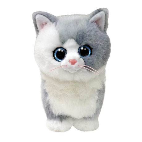 Ty Beanie Boo Furley grey and white cat plush front view with pink nose