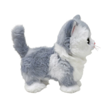Ty Beanie Boo Furley grey and white cat plush side view with raised tail