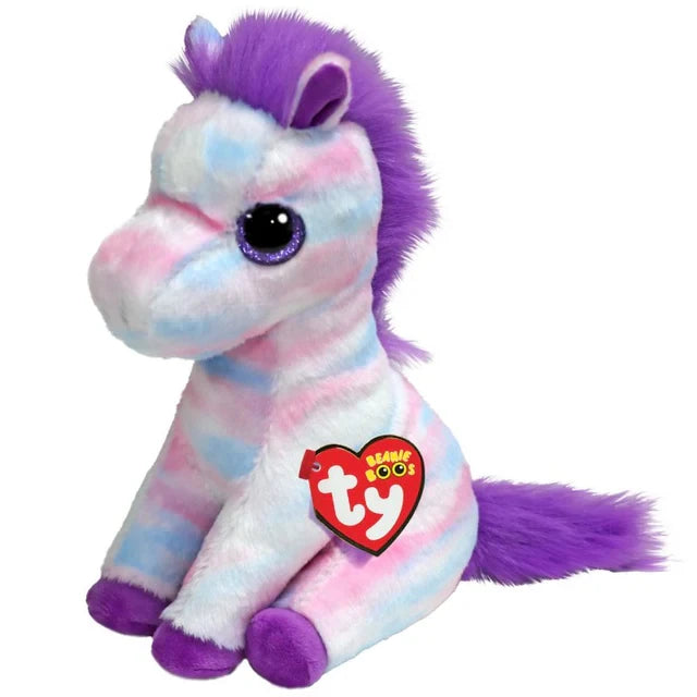 Ty Beanie Boo Hayden Horse soft toy close front view with purple mane and tail