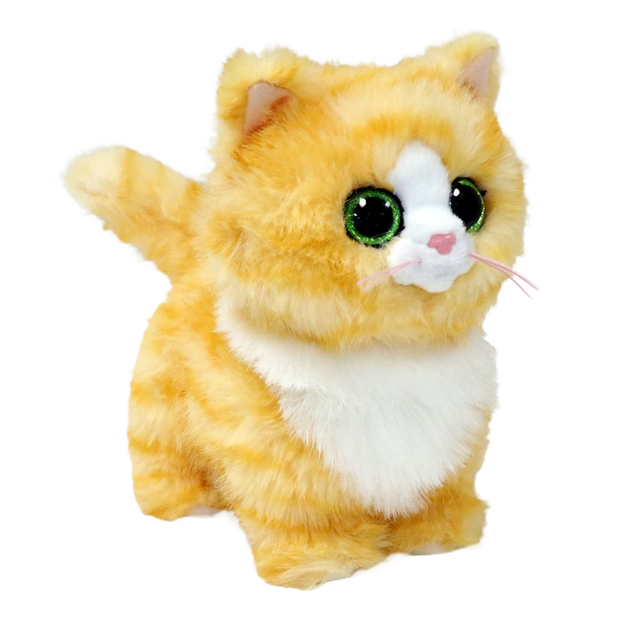 Ty Beanie Boo Melanie Tabby Cat plush angled front view with raised tail