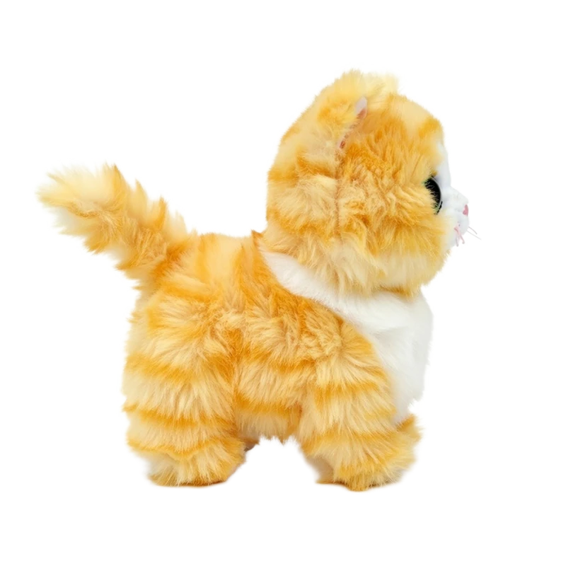 Ty Beanie Boo Melanie Tabby Cat plush side view with raised tail and white chest