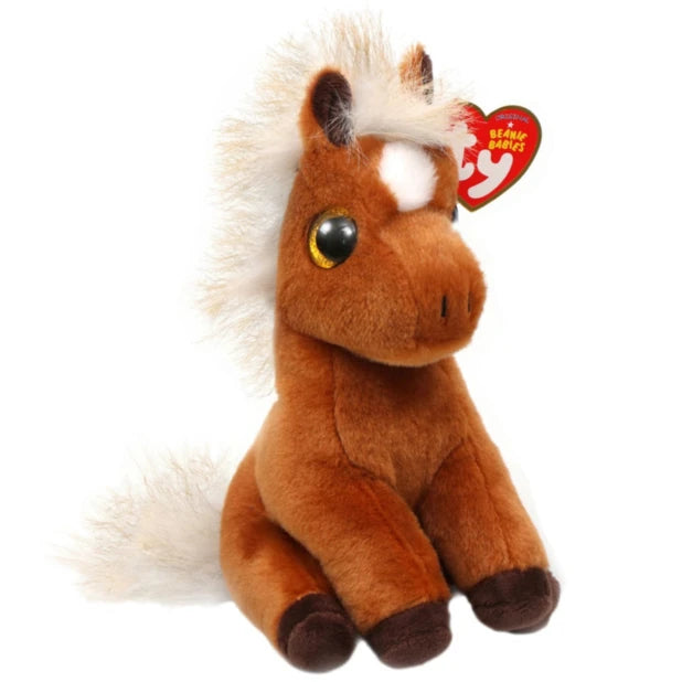 Ty Beanie Boo Morty Mustang plush angled front view with red TY heart tag