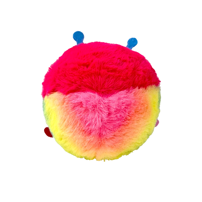 TY Beanie Bouncer Crystal Caterpillar rear view showing pink, yellow and blue plush panels with blue antennae