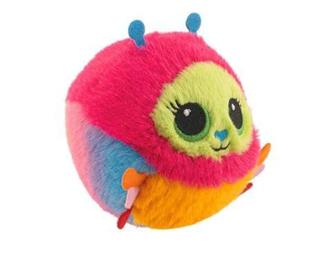 TY Beanie Bouncer Crystal Caterpillar three quarter view showing pink head, blue side panel, yellow lower body and orange legs