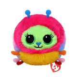 TY Beanie Bouncer Crystal Caterpillar front view with rainbow plush colours, orange legs and red TY heart tag