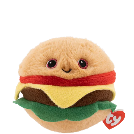 Ty Beanie Bouncers Buns Hamburger plush straight front view with green lettuce layer and TY tag