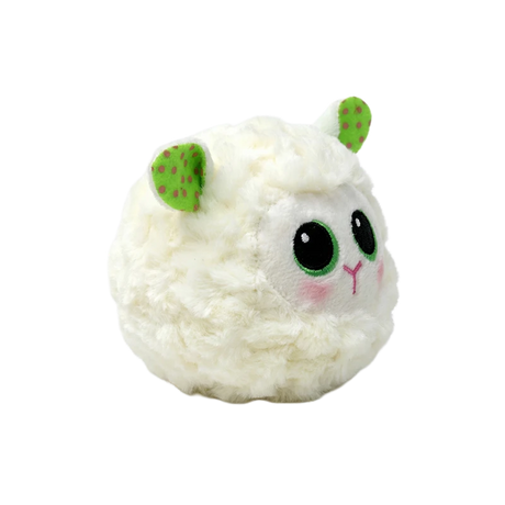 Ty Beanie Bouncers Flouncey Lamb plush angled front view with green spotted ears and pink cheeks