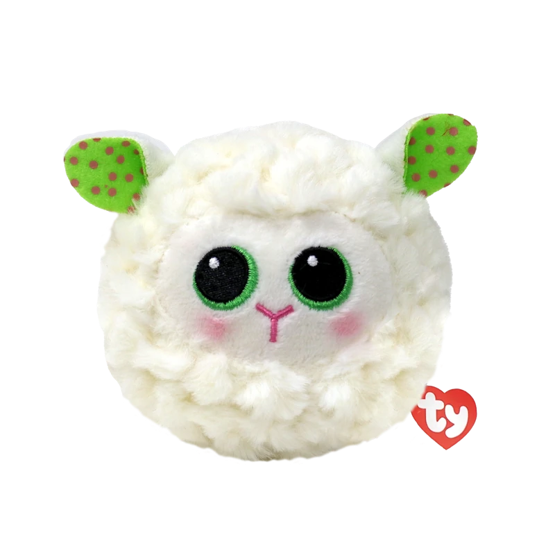 Ty Beanie Bouncers Flouncey Lamb soft toy front view with green spotted ears