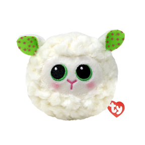 Ty Beanie Bouncers Flouncey Lamb soft toy front view with green spotted ears