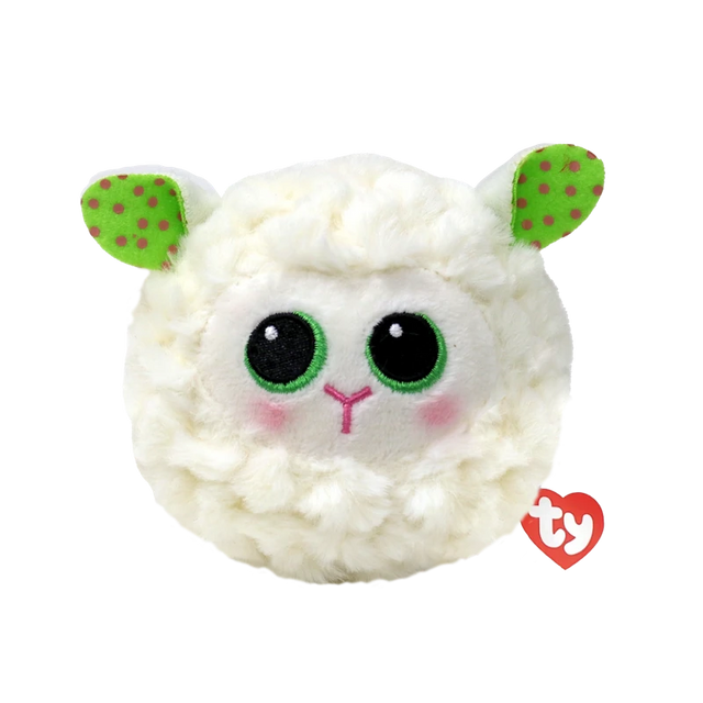 Ty Beanie Bouncers Flouncey Lamb soft toy front view with green spotted ears