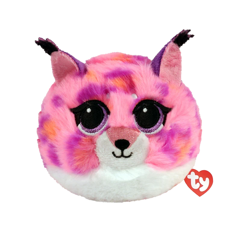 Ty Beanie Bouncers Lex Bobcat soft plush front view with white muzzle and pink fur